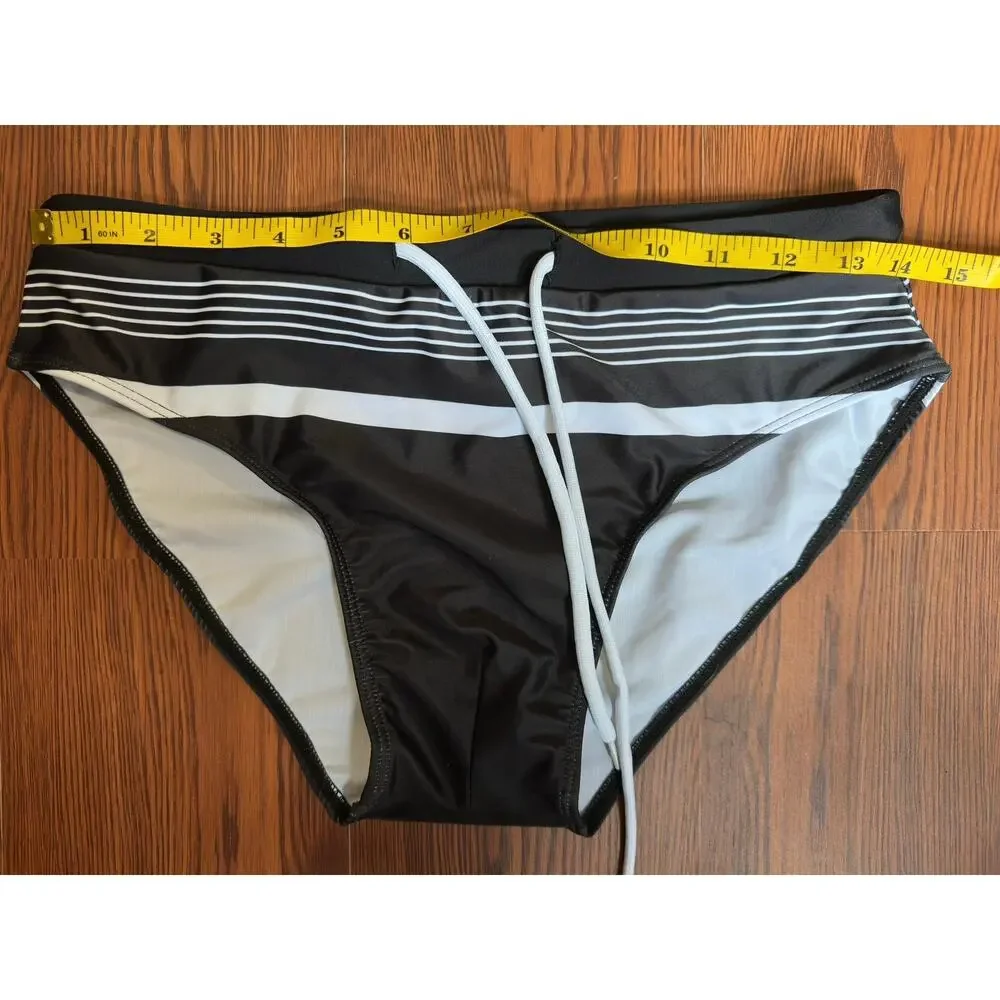 Men's Swim Trunks Size M Striped Black White Drawstring